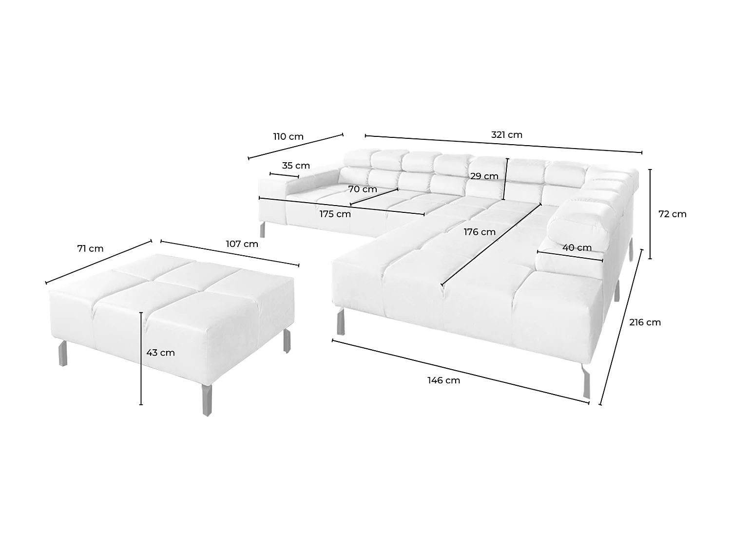Ecksofa - Anthrazit Leder - NELSON