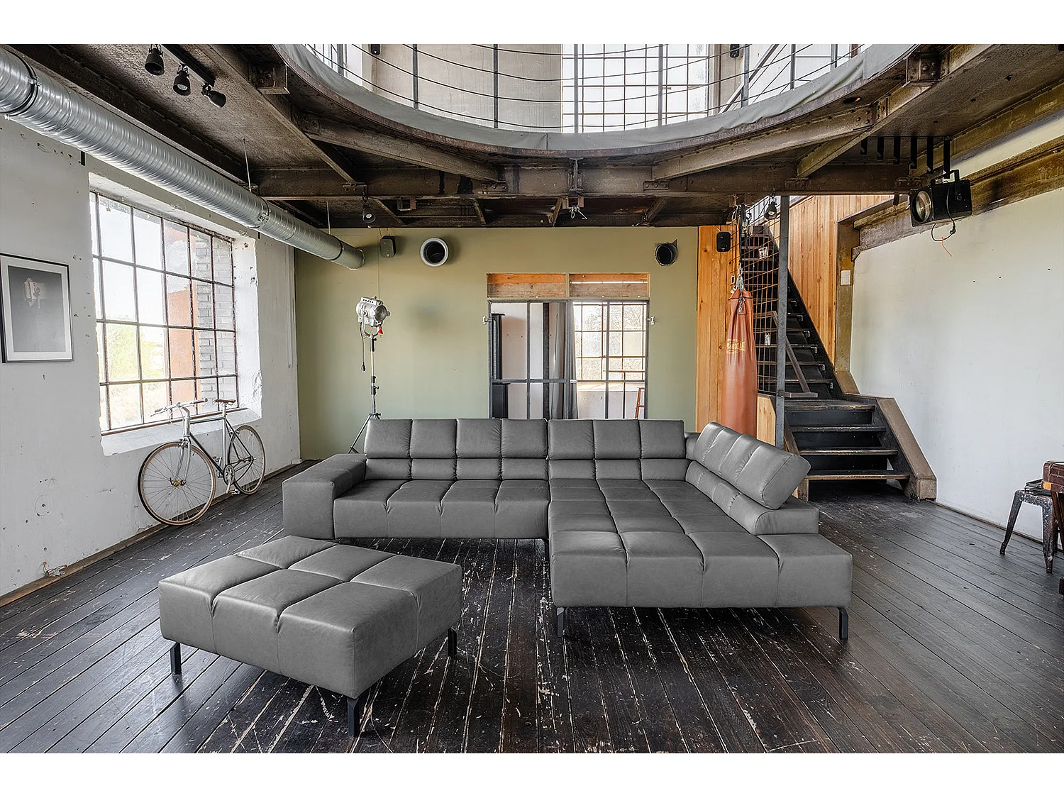 Ecksofa - Anthrazit Leder - NELSON