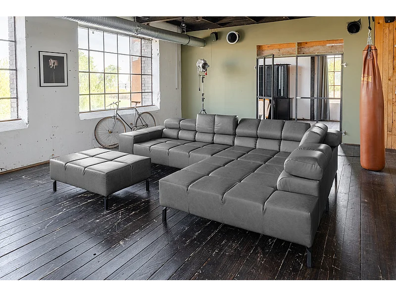 Ecksofa - Anthrazit Leder - NELSON