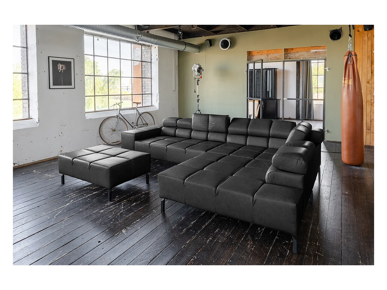 Hoekbank - Zwart Leer - NELSON