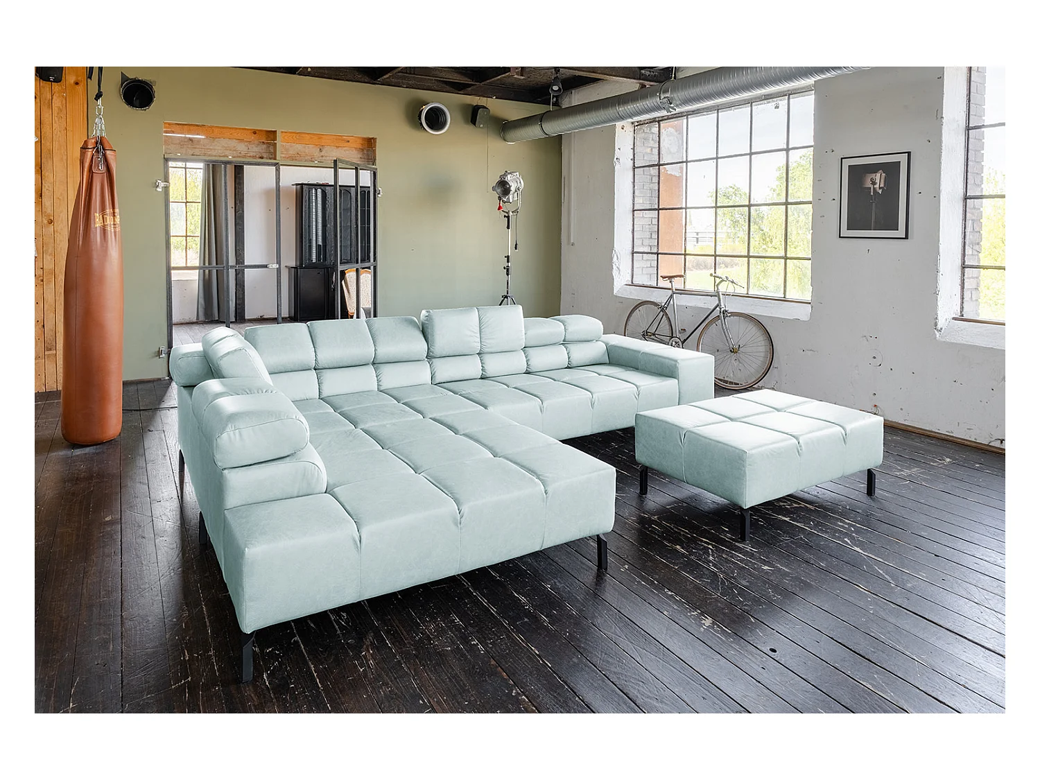 Hoekbank - Lichtblauw Leer - NELSON