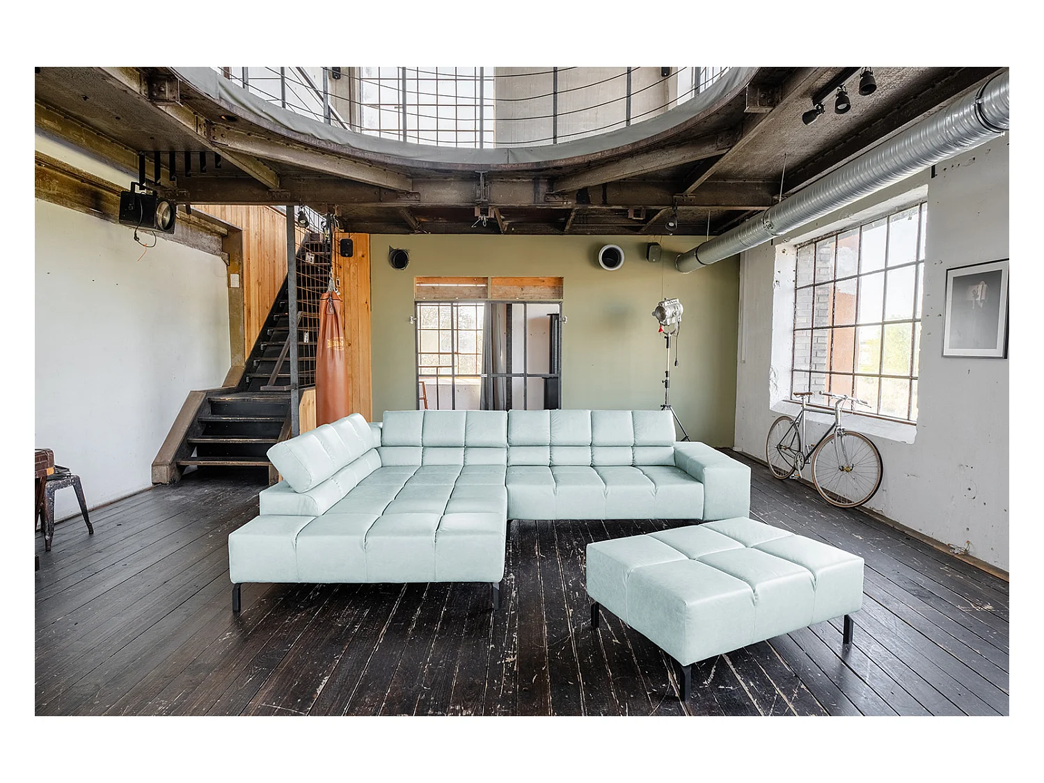 Hoekbank - Lichtblauw Leer - NELSON