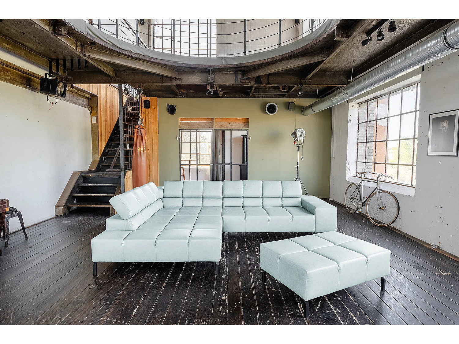 Hoekbank - Lichtblauw Leer - NELSON