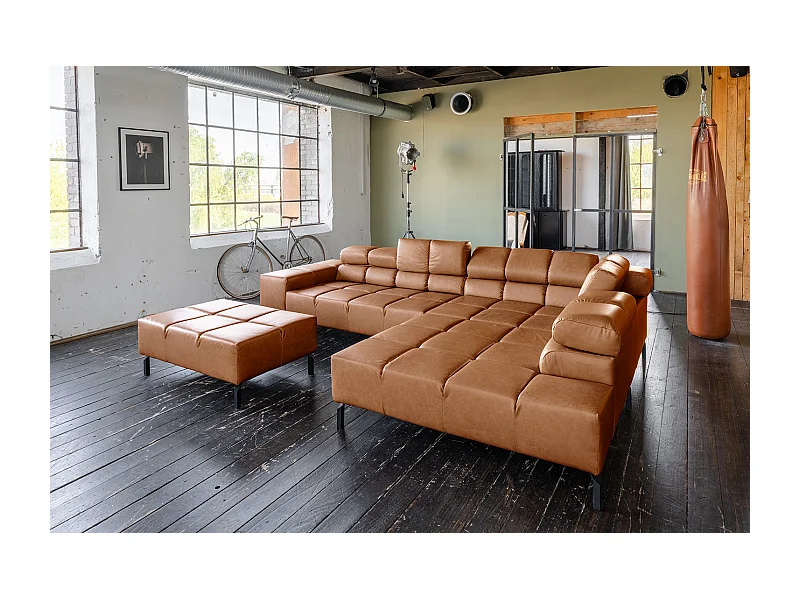 Sofá esquinero - marrón piel - NELSON