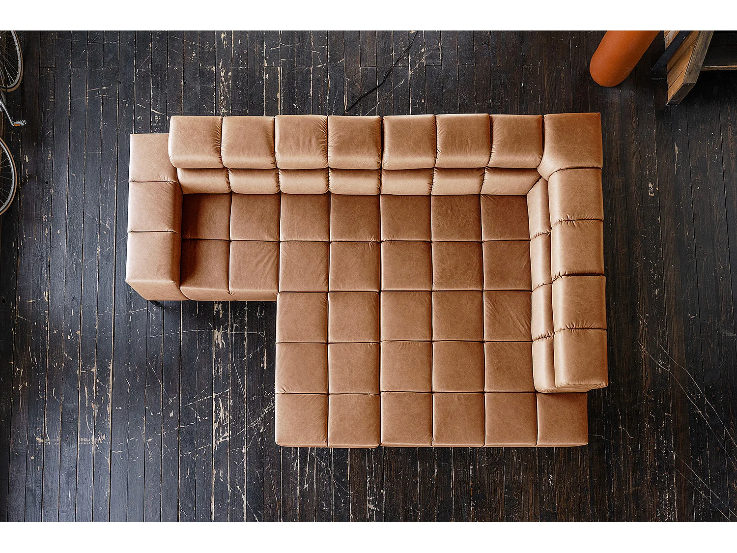 Sofá esquinero - marrón piel - NELSON