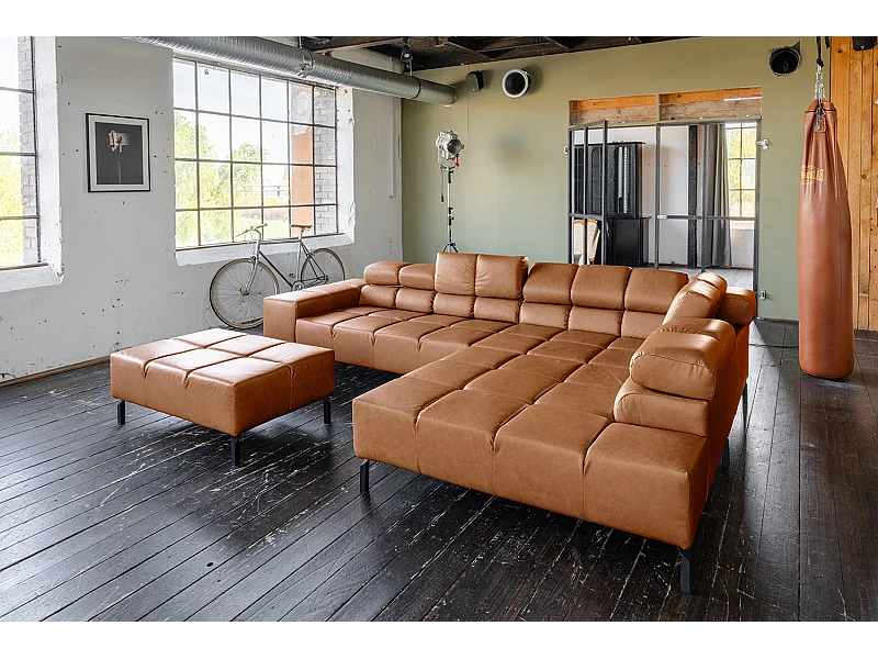 Ecksofa - Braun Leder - NELSON
