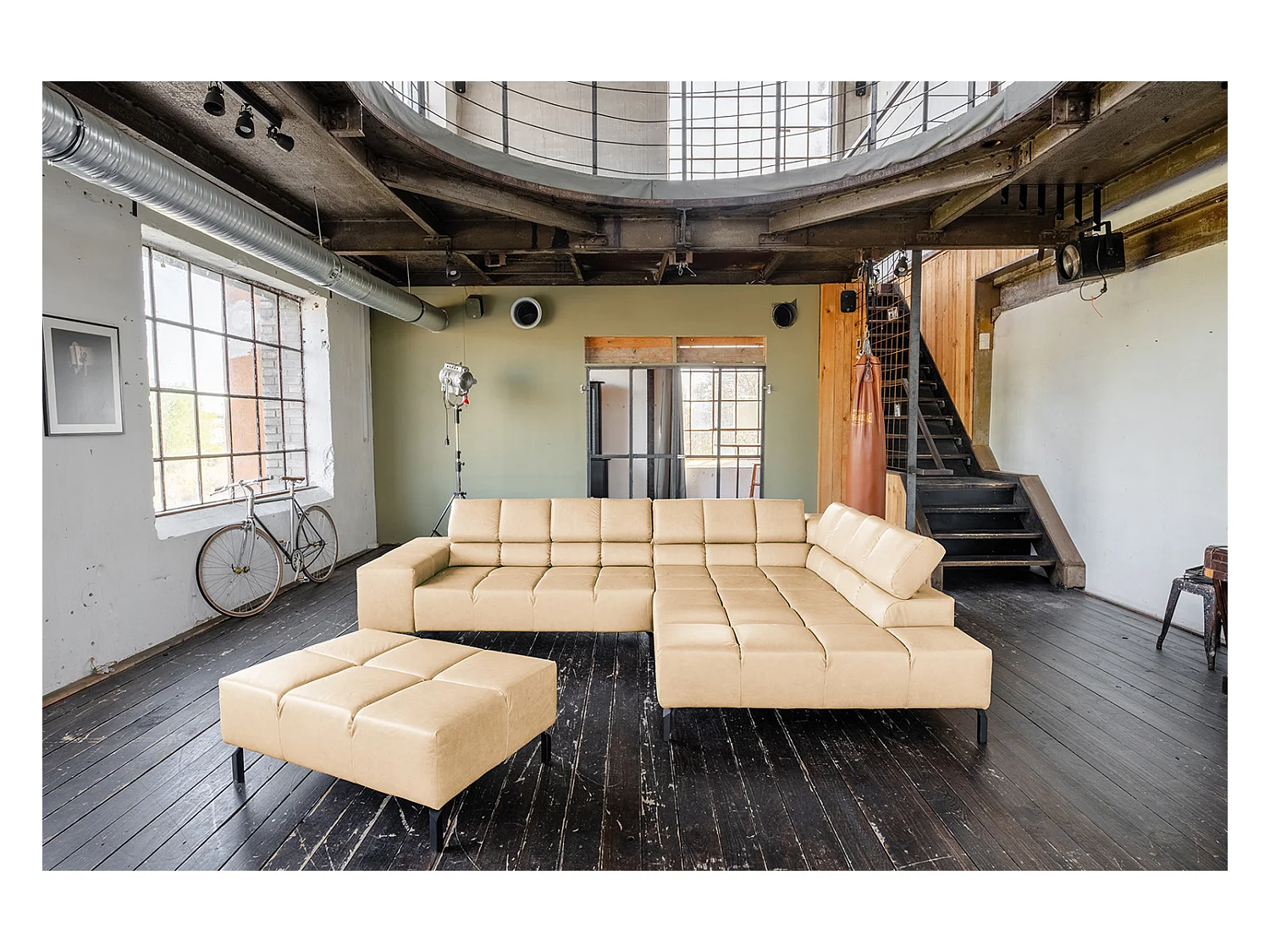 Hoekbank - Beige Leer - NELSON