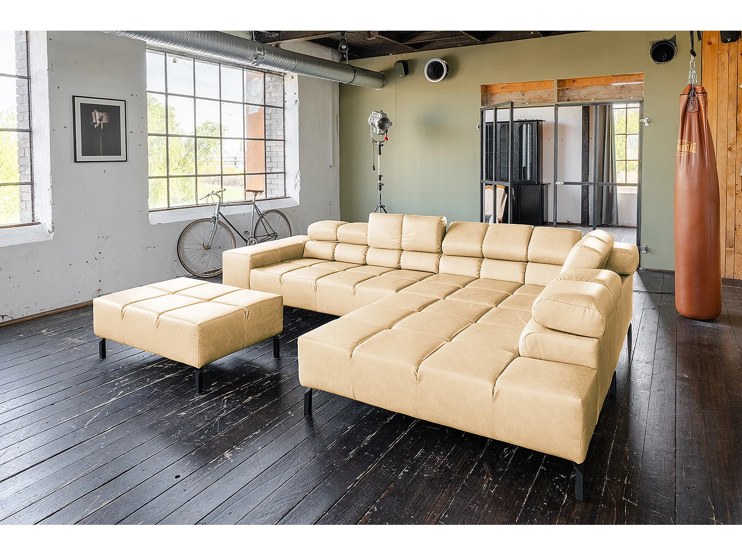 Hoekbank - Beige Leer - NELSON