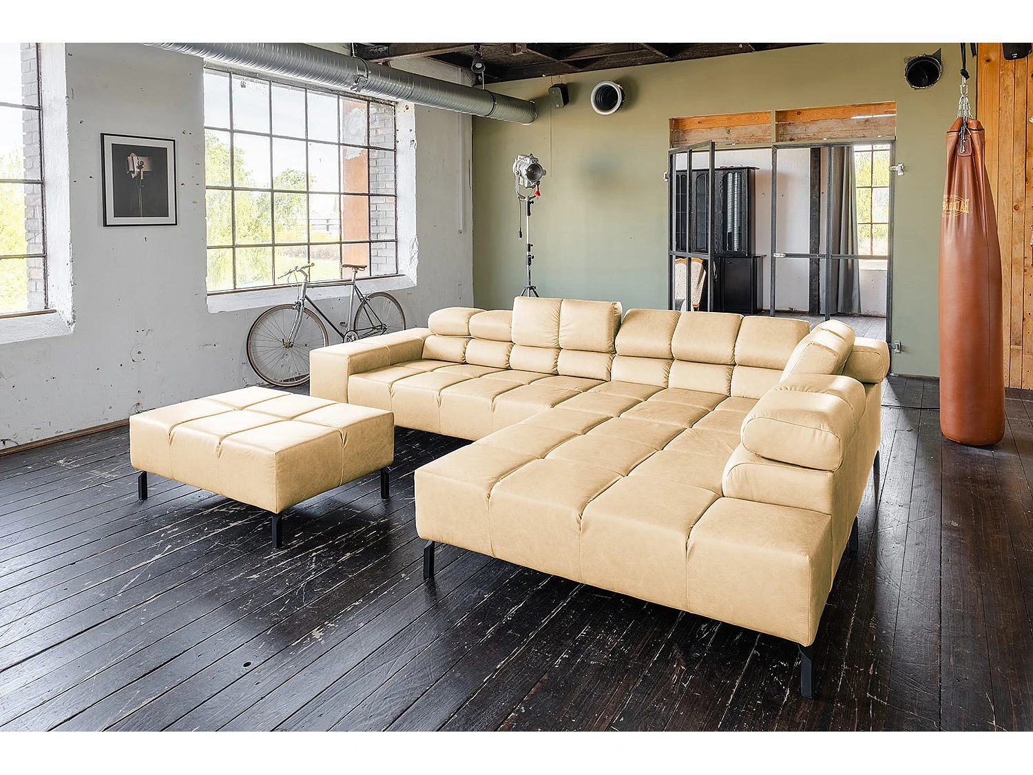 Hoekbank - Beige Leer - NELSON