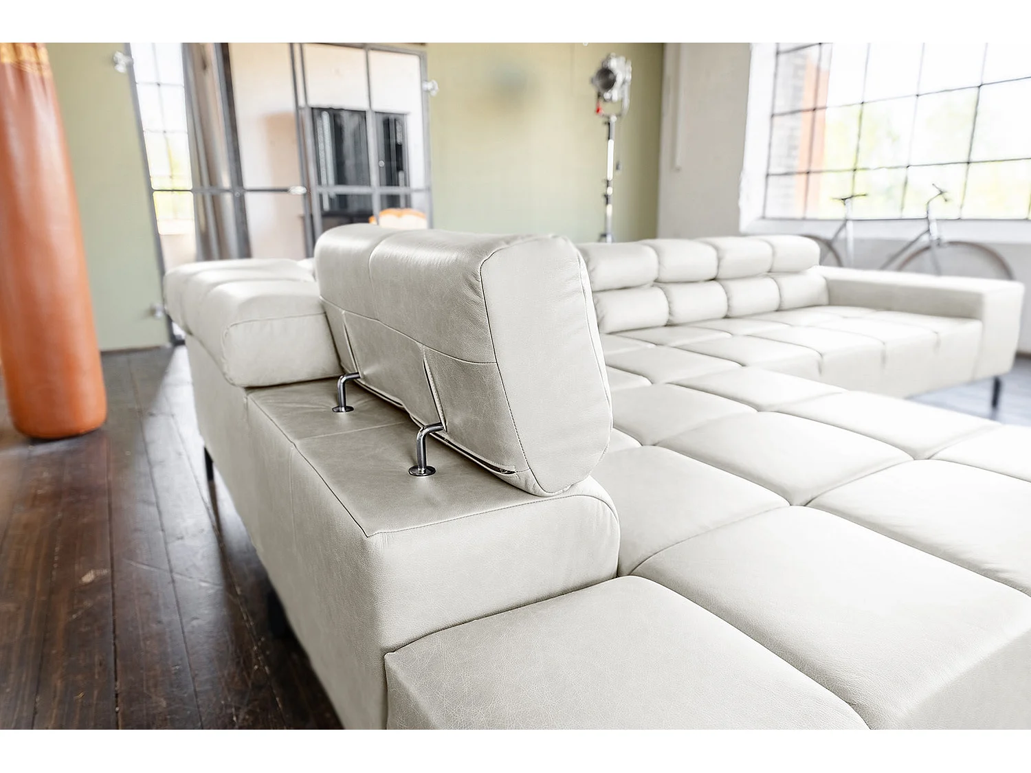 Ecksofa - Hellgrau Leder - NELSON