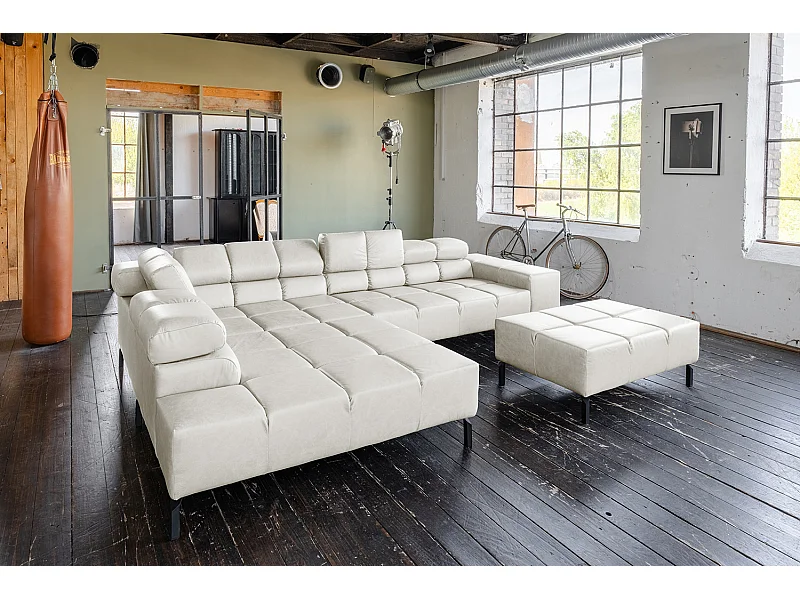 Ecksofa - Hellgrau Leder - NELSON