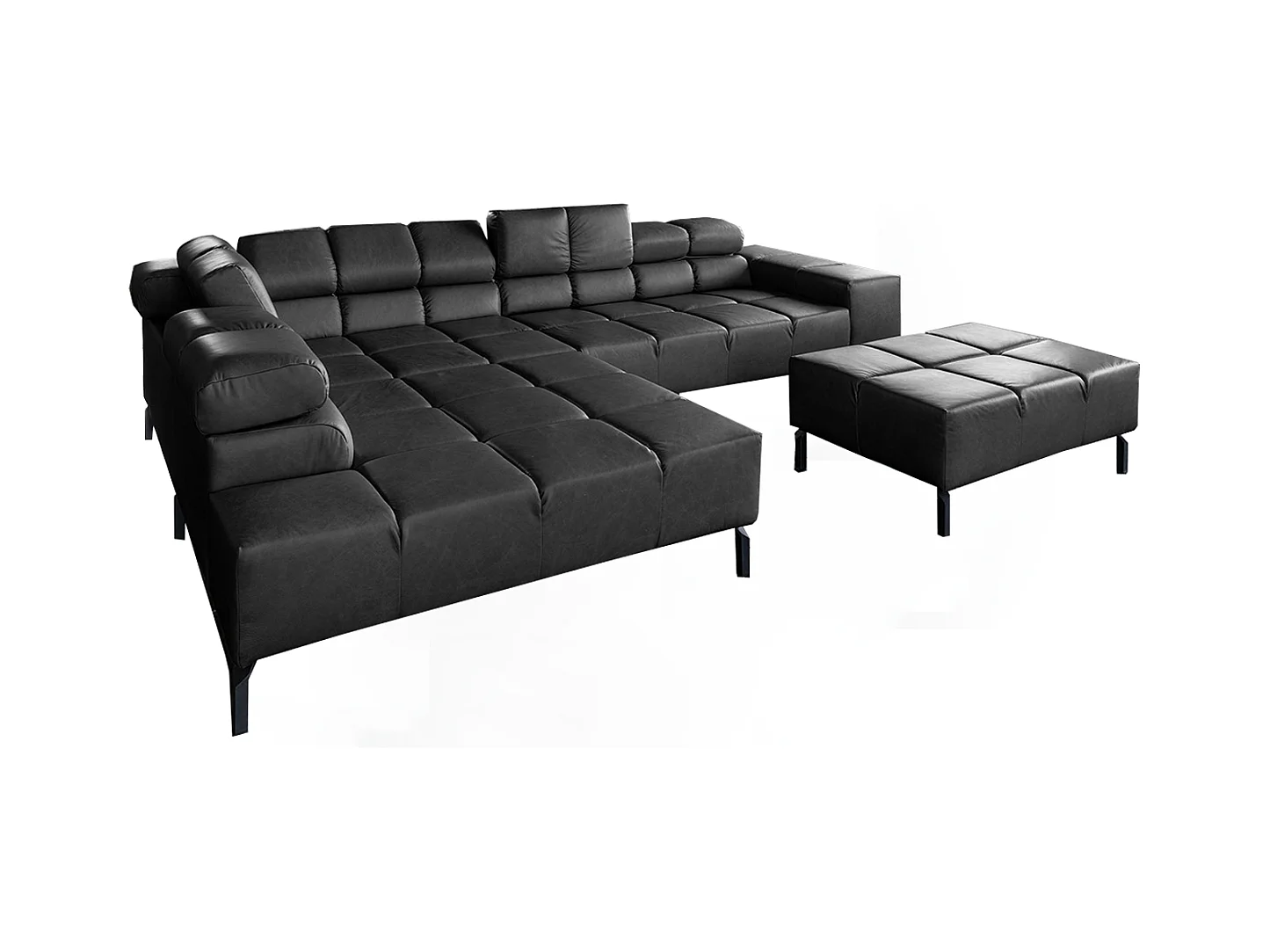 Sofá esquinero - Negro piel - NELSON