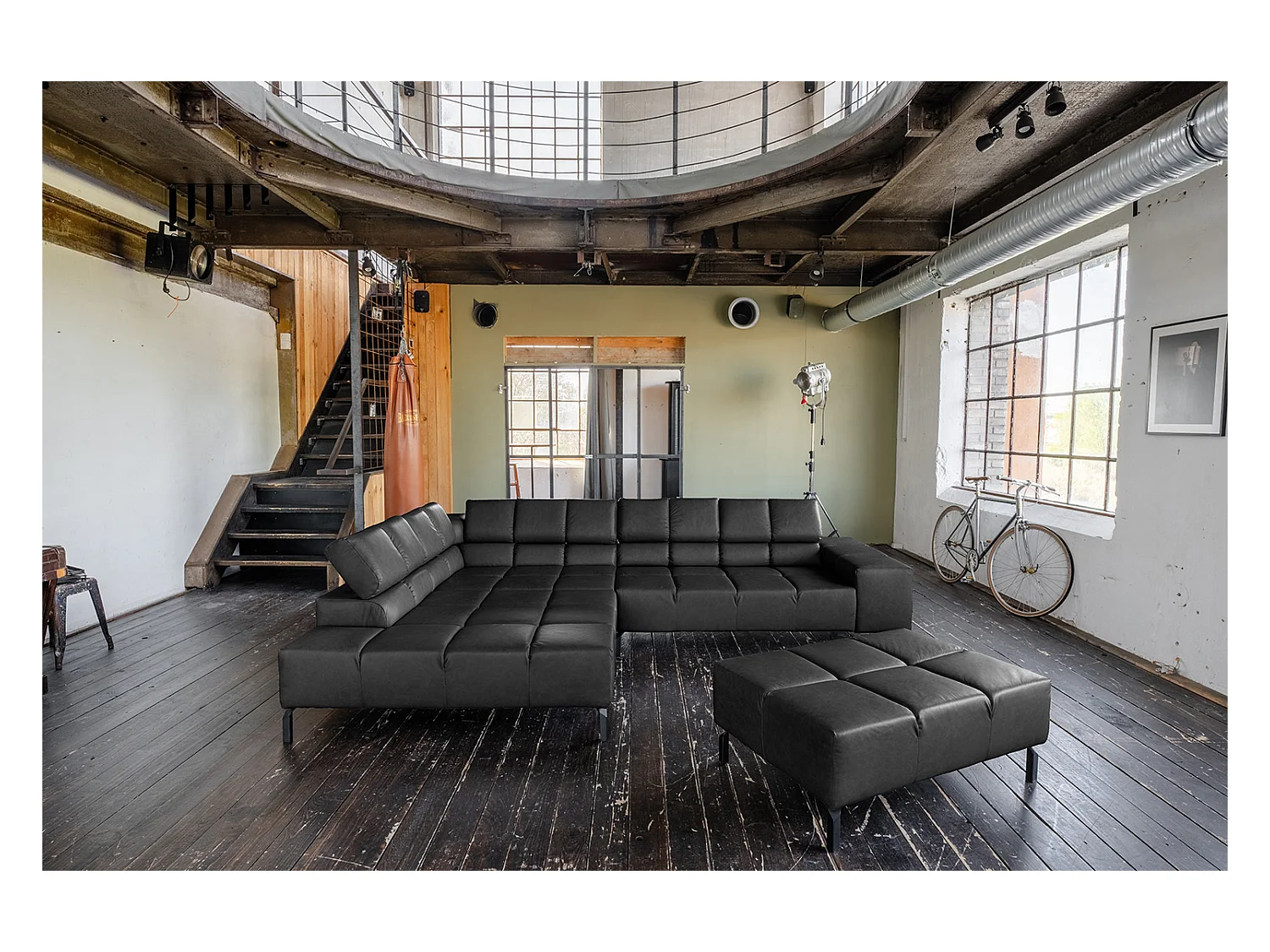 Sofá esquinero - Negro piel - NELSON