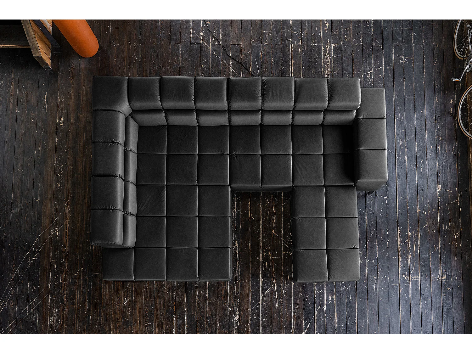 Ecksofa - Schwarz Leder - NELSON