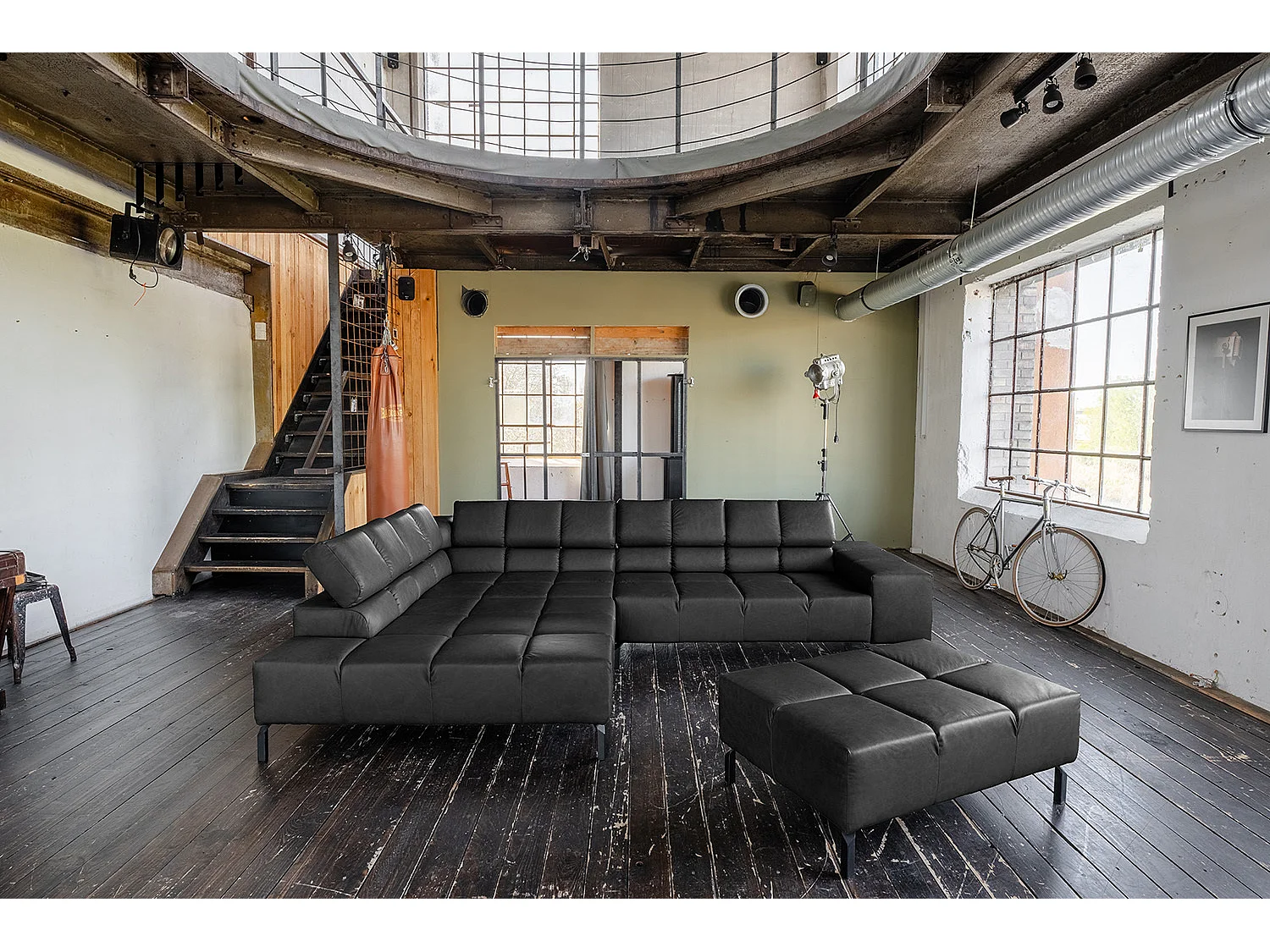 Sofá esquinero - Negro piel - NELSON