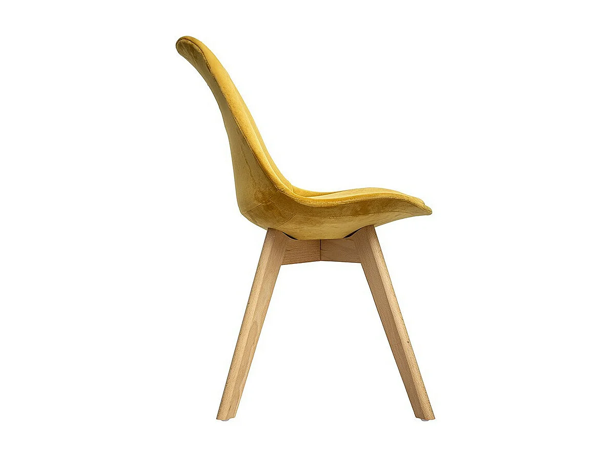 Chaise de table assise en Velours Jaune Ocre et pieds en Bois H 81 cm