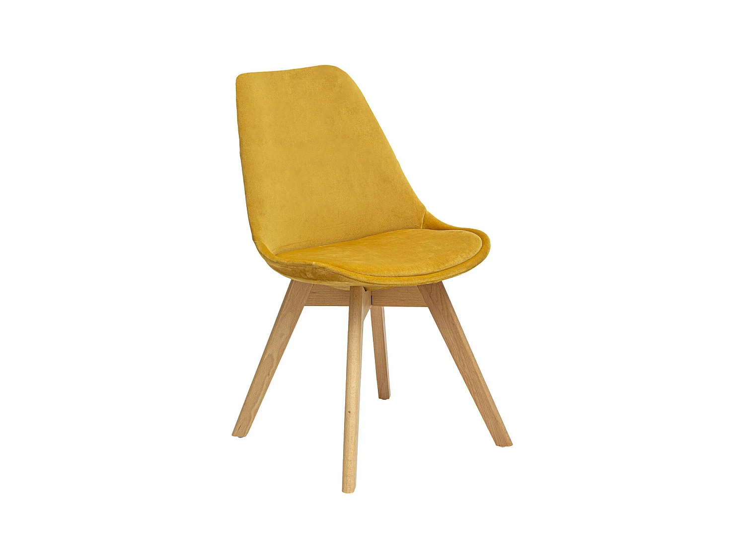 Chaise de table assise en Velours Jaune Ocre et pieds en Bois H 81 cm