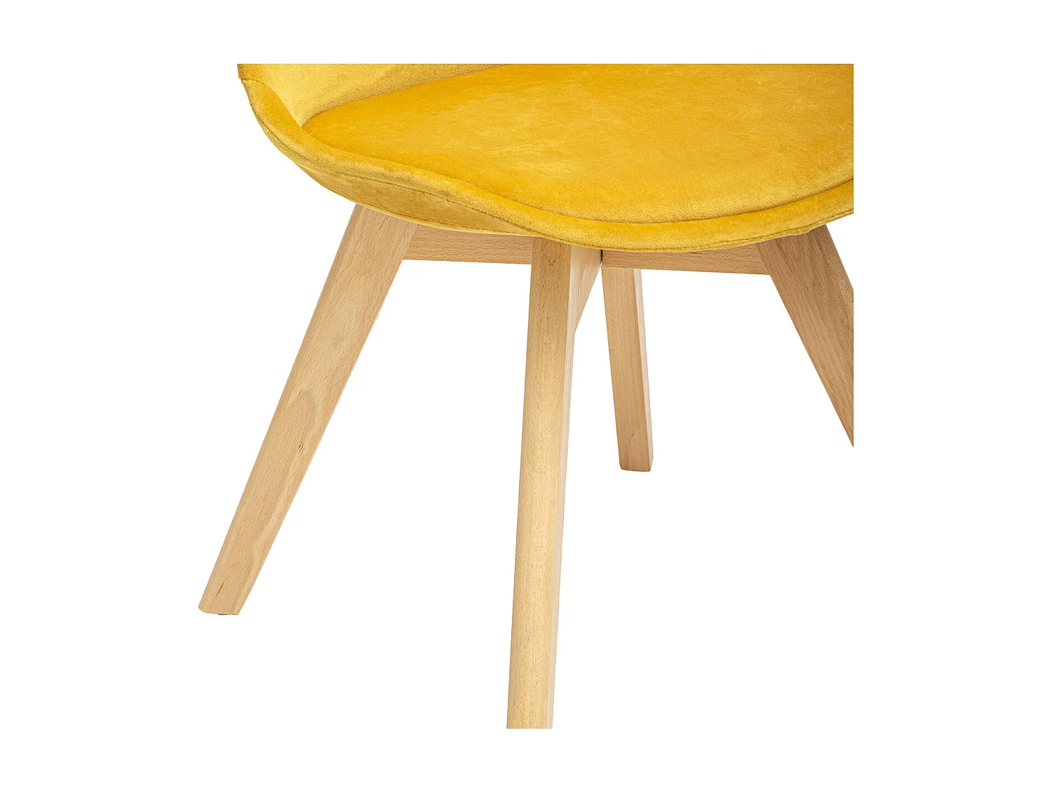 Chaise de table assise en Velours Jaune Ocre et pieds en Bois H 81 cm