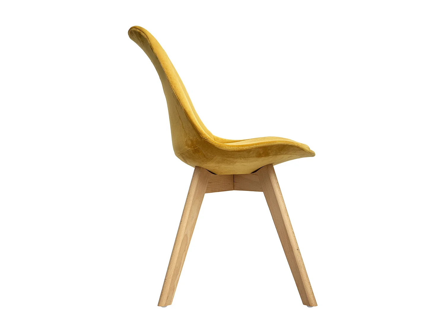 Chaise de table assise en Velours Jaune Ocre et pieds en Bois H 81 cm