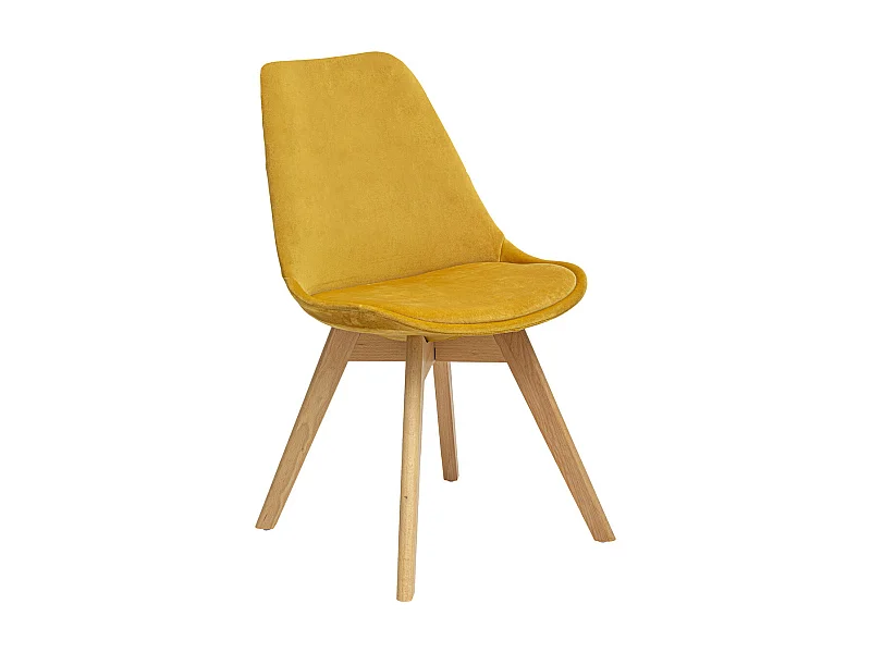 Chaise de table assise en Velours Jaune Ocre et pieds en Bois H 81 cm