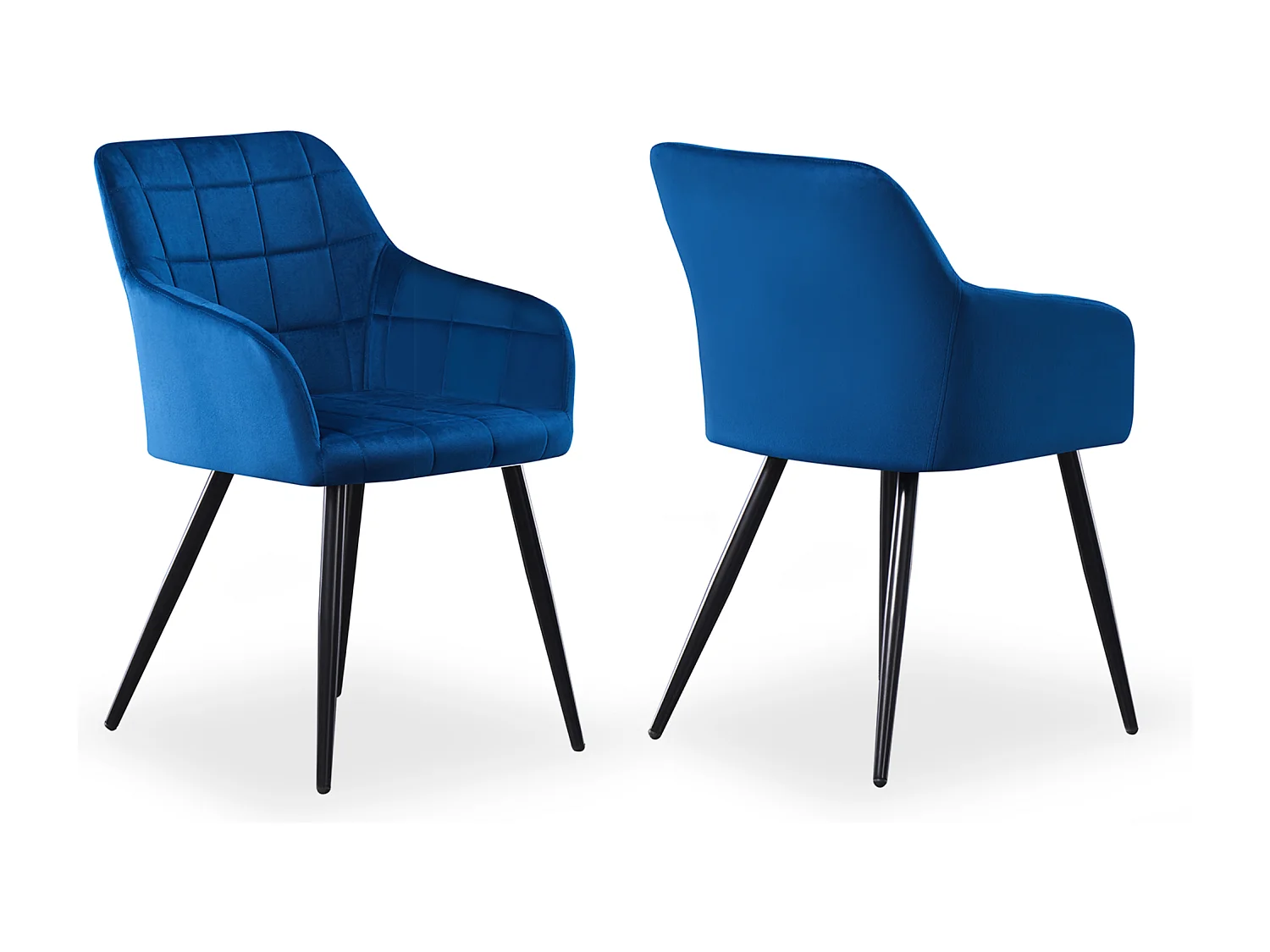 Set aus 2 Camden Esszimmerstühlen – Samt gepolstert mit Metallbeinen – Blau