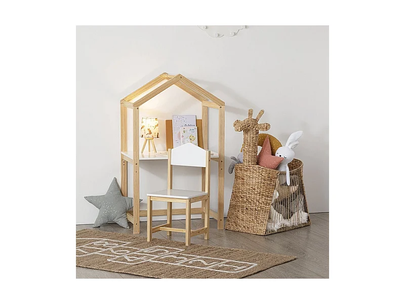 Chaise pour Enfant en bois blanc et naturel H 59 cm