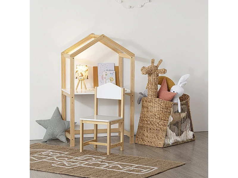 Chaise pour Enfant en bois blanc et naturel H 59 cm