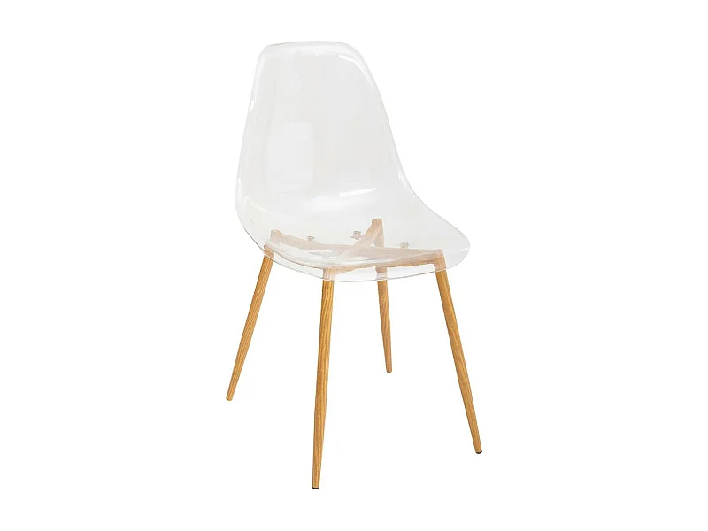 Chaise de table Assise transparente Pieds en métal façon Chêne