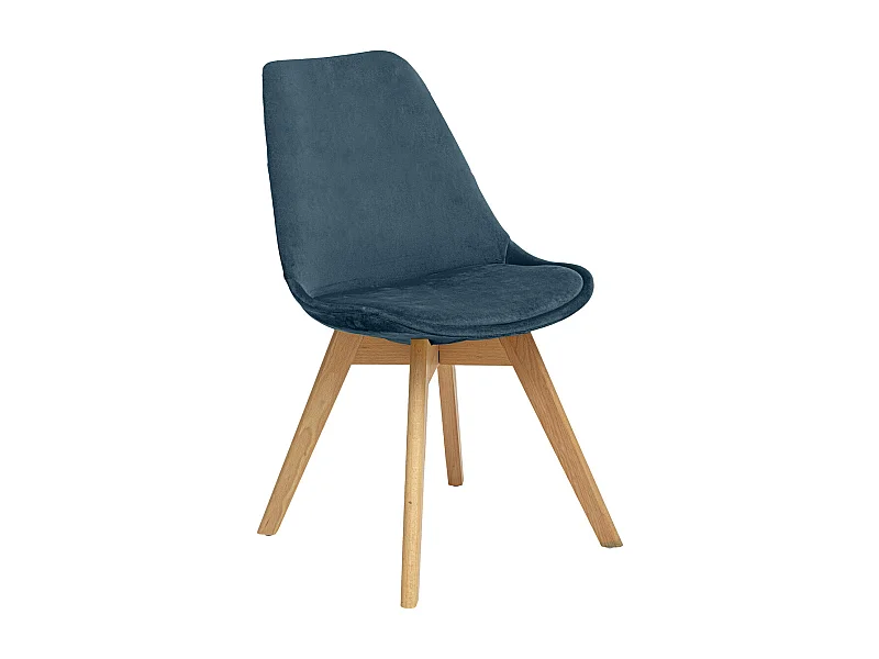 Chaise de table assise en Velours Bleu et pieds en Bois H 81 cm