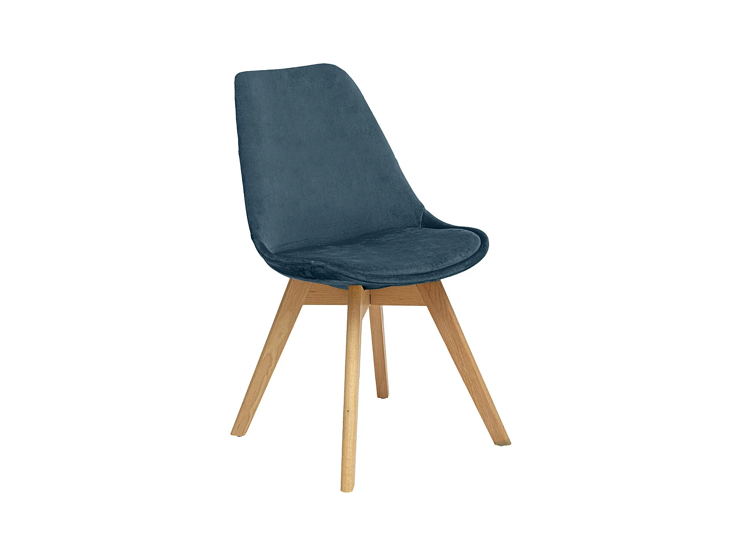 Chaise de table assise en Velours Bleu et pieds en Bois H 81 cm