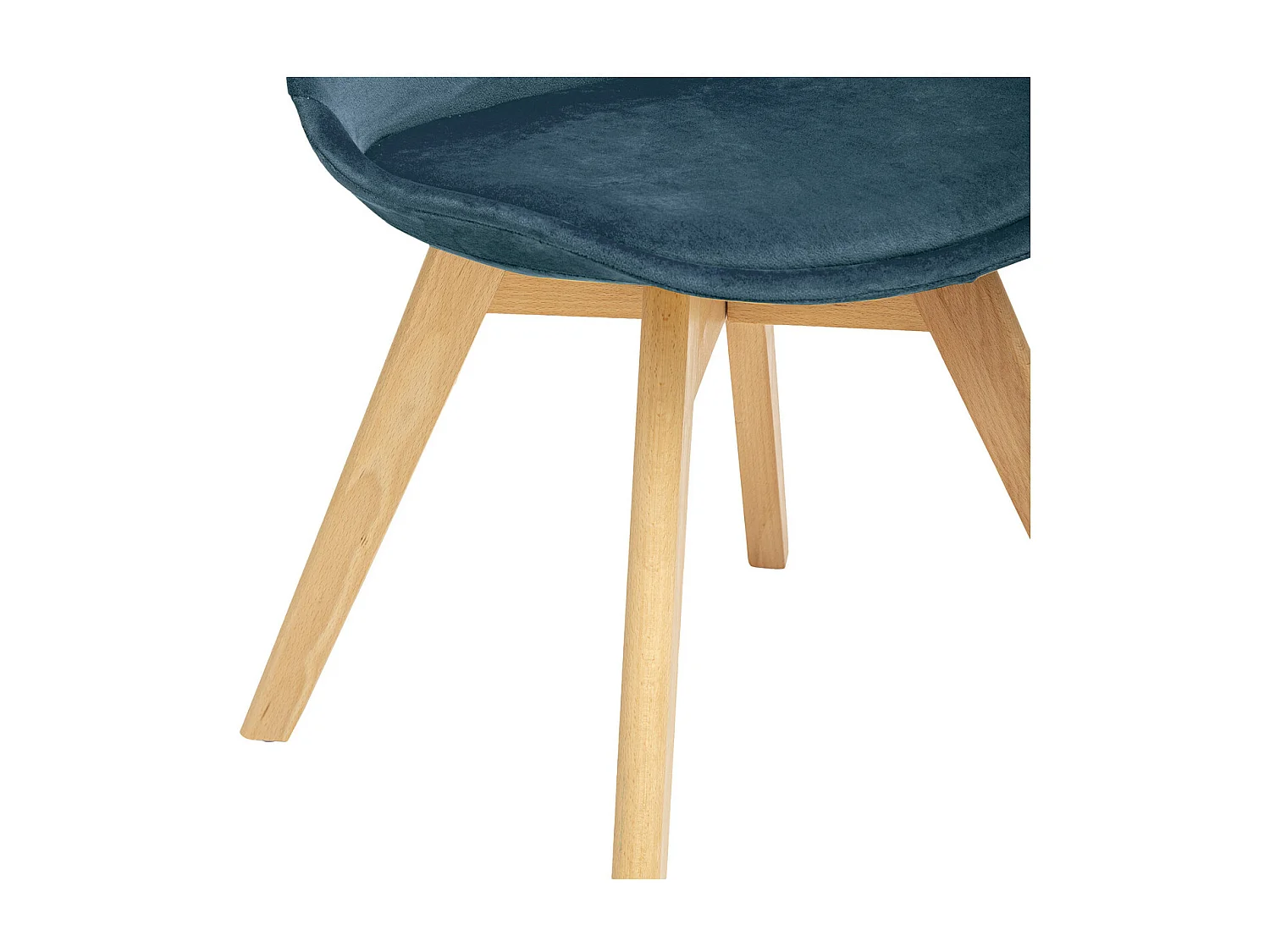 Chaise de table assise en Velours Bleu et pieds en Bois H 81 cm