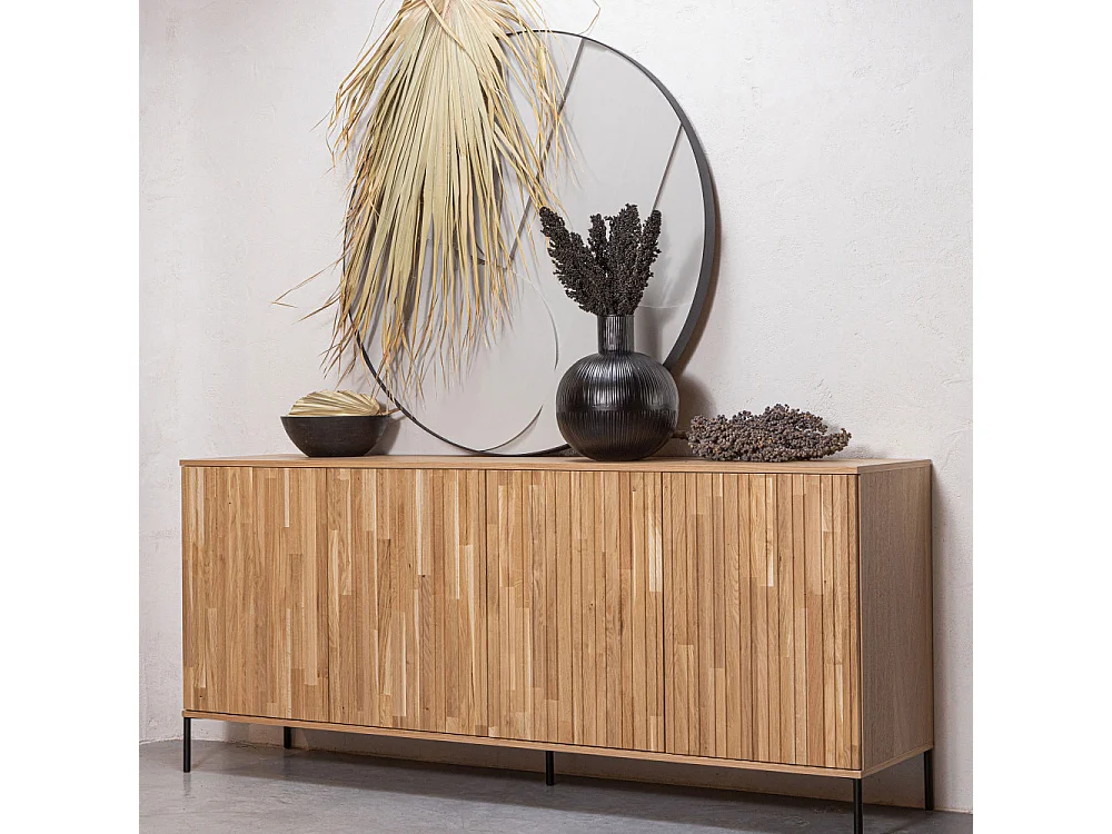 New gravure - Buffet 4 portes en bois L200cm - Bois clair