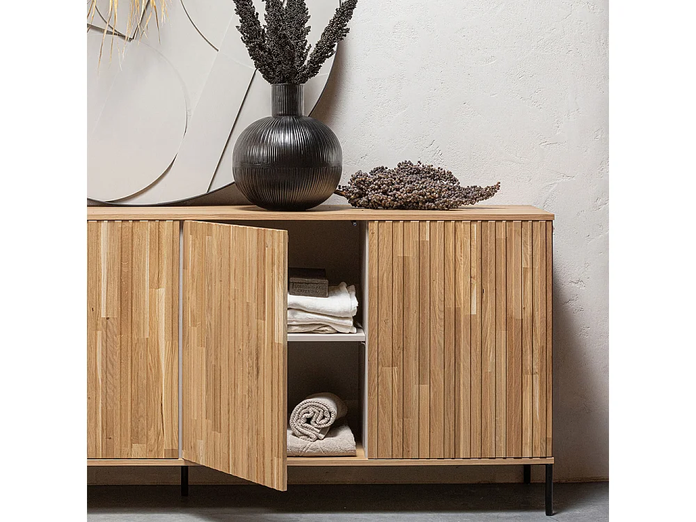 New gravure - Buffet 4 portes en bois L200cm - Bois clair