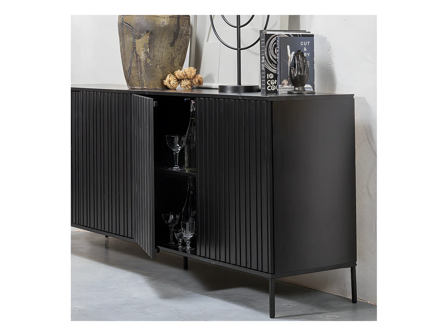 GRAVURE - Cassettiera in pino nero L 200