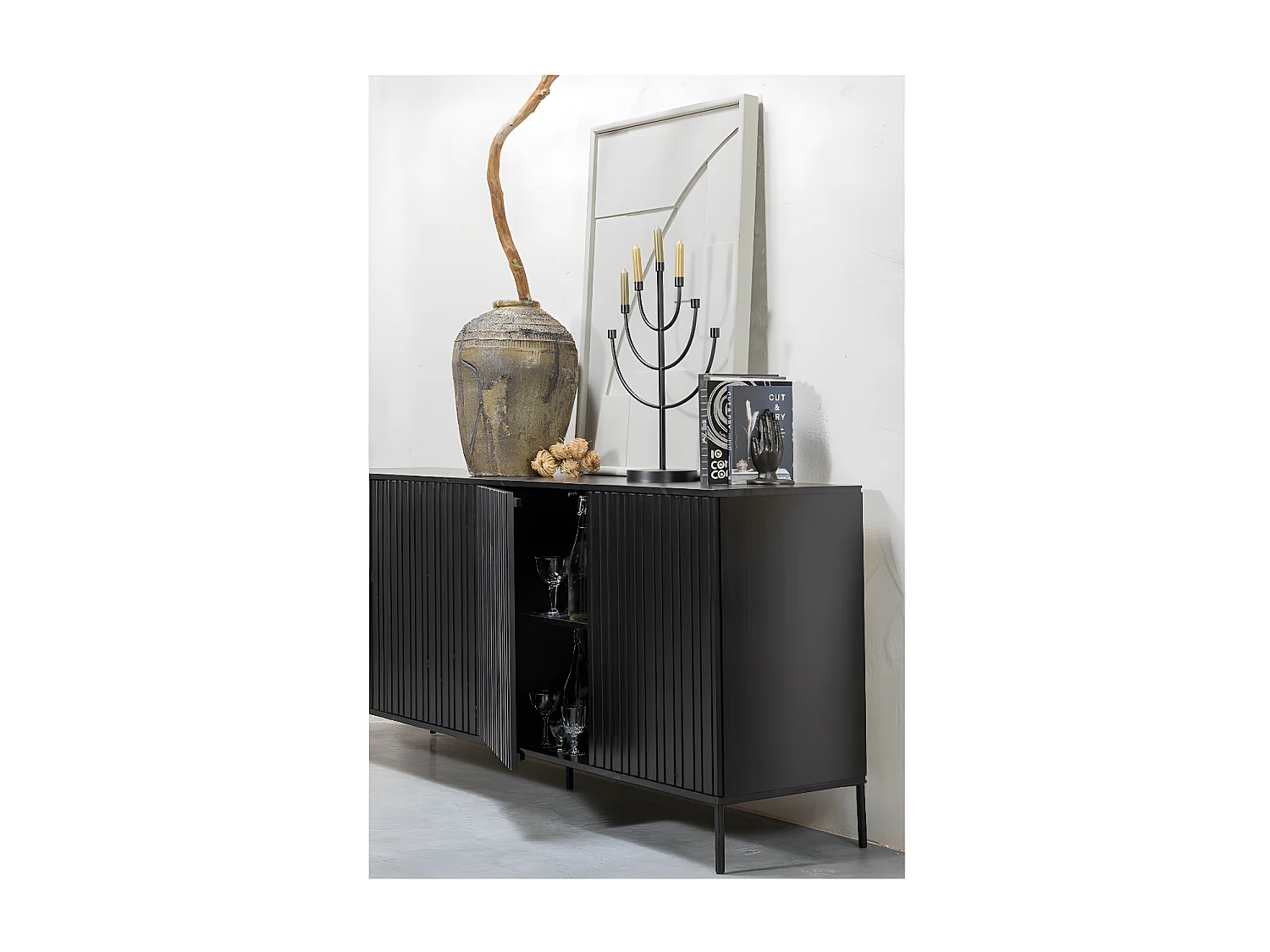 GRAVUR - Kommode aus schwarzem Kiefernholz L 200