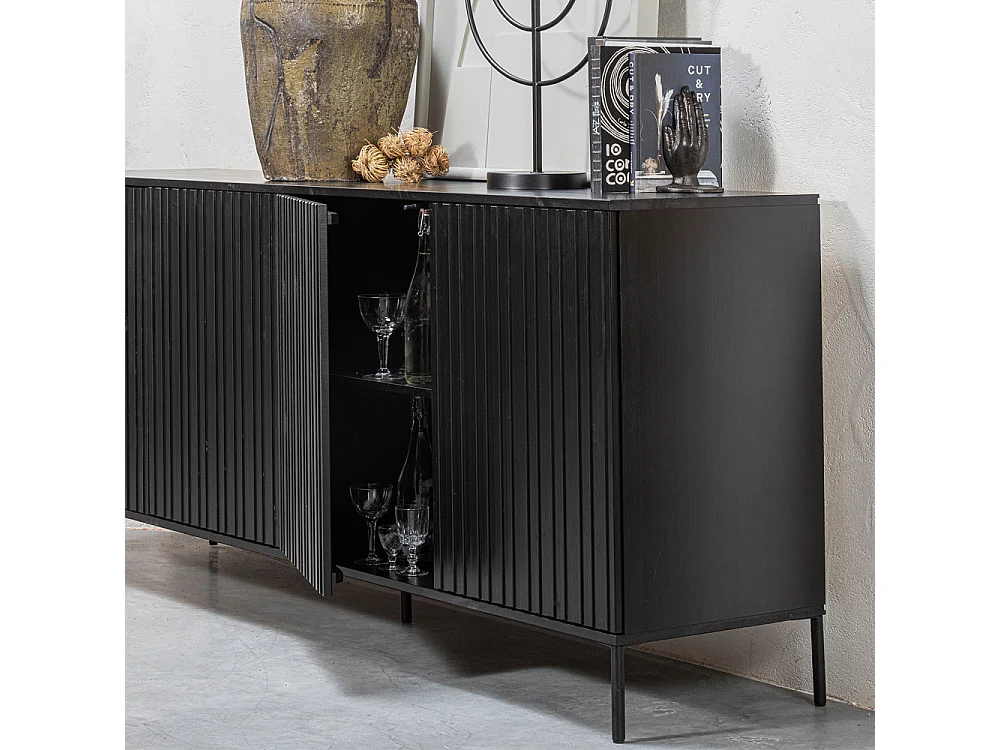New gravure - Buffet 4 portes en bois L200cm - Noir