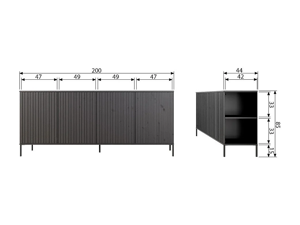 New gravure - Buffet 4 portes en bois L200cm - Noir