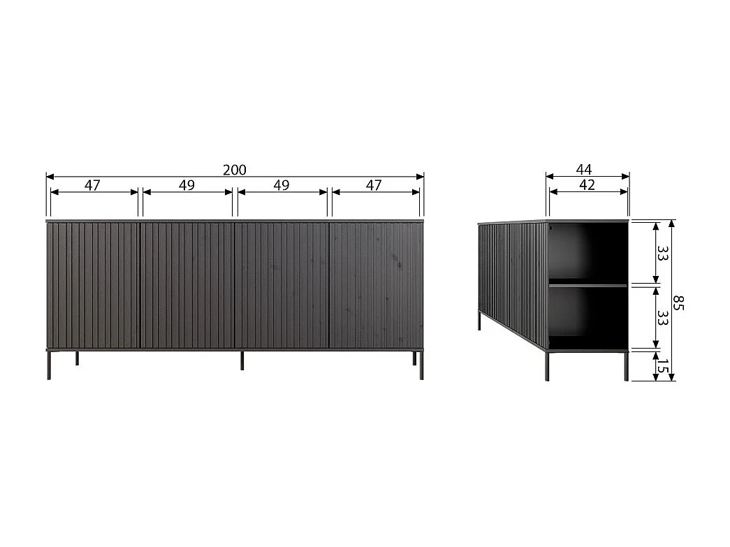 New gravure - Buffet 4 portes en bois L200cm - Noir