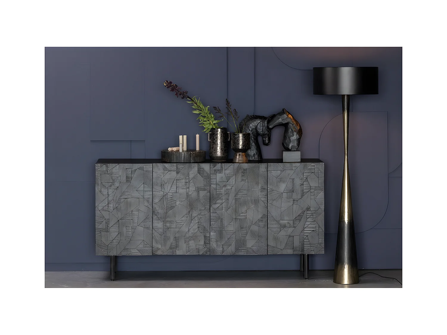 COUNTER - Geschnitztes Buffet aus Holz, schwarz L160