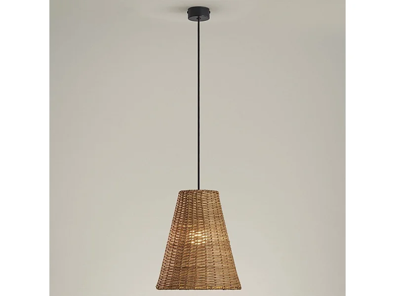 LEDS C4 Lampe à Suspension Caribe Ø260 E27 15W Noir Rotin Naturel 517Lm