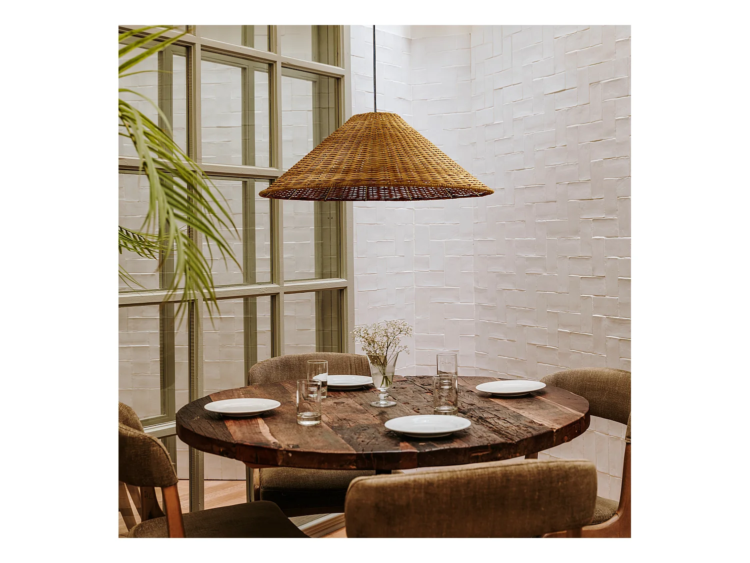 LEDS C4 Lampe à Suspension Caribe Ø600 E27 15W Noir Rotin Naturel 722Lm