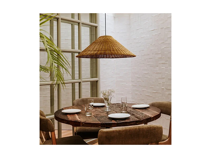 LEDS C4 Lampe à Suspension Caribe Ø600 E27 15W Noir Rotin Naturel 722Lm