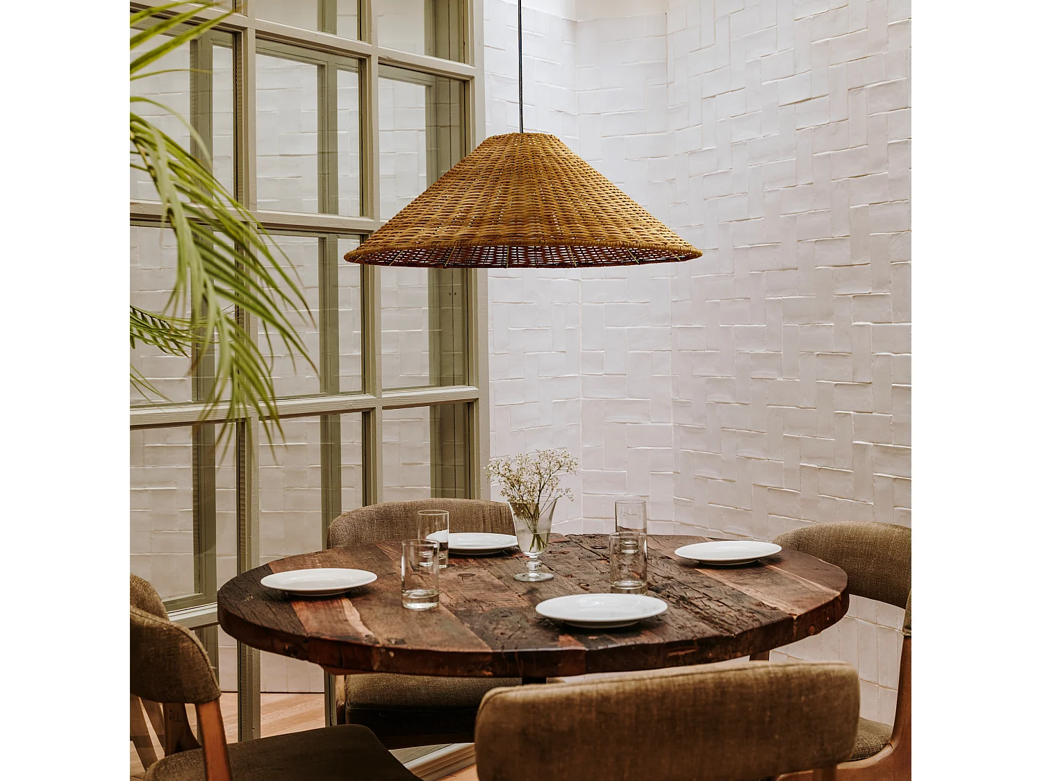 LEDS C4 Lampe à Suspension Caribe Ø600 E27 15W Noir Rotin Naturel 722Lm