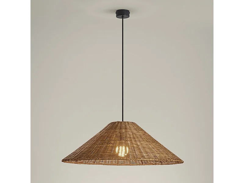 LEDS C4 Lampe à Suspension Caribe Ø600 E27 15W Noir Rotin Naturel 722Lm