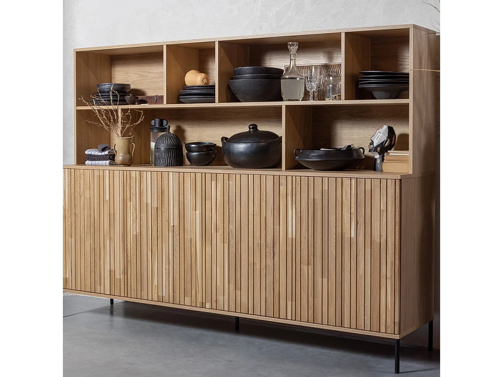 New Gravure - Buffet en bois 7 niches L200cm - Bois clair