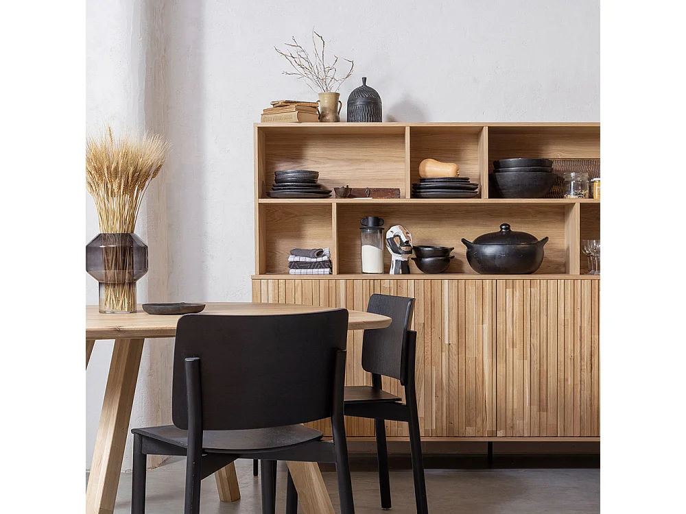 New Gravure - Buffet en bois 7 niches L200cm - Bois clair