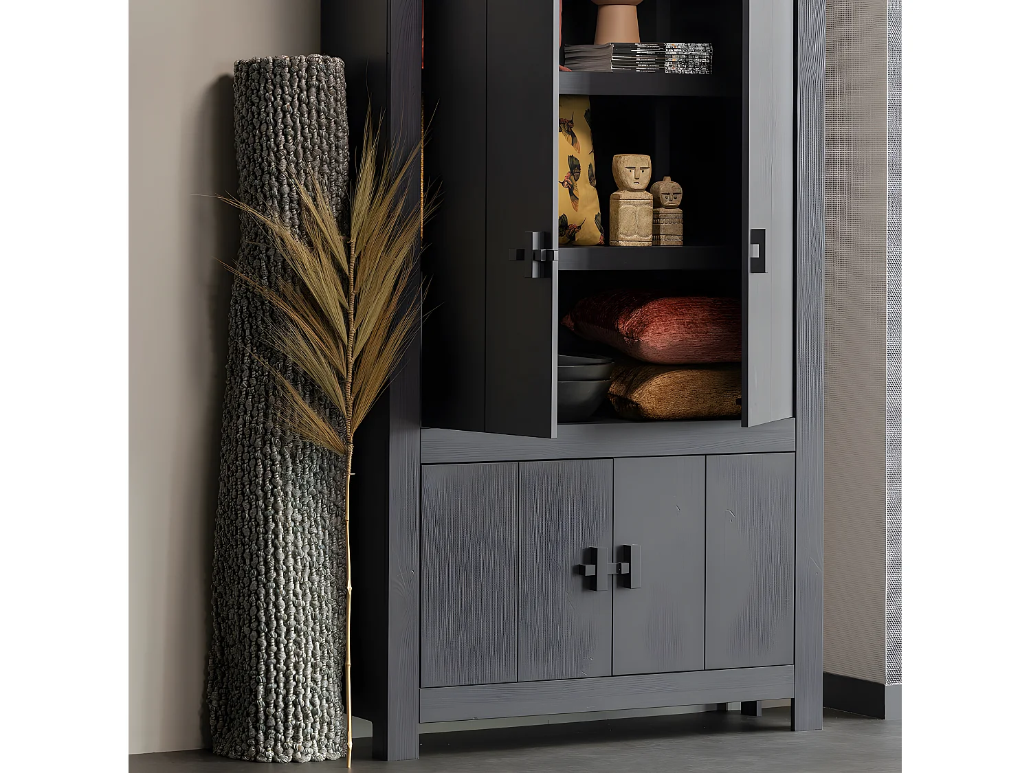 BENSON - Armoire en bois de pin noir H 200