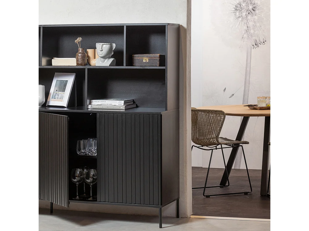 New Gravure - Buffet en bois 7 niches L200cm - Noir