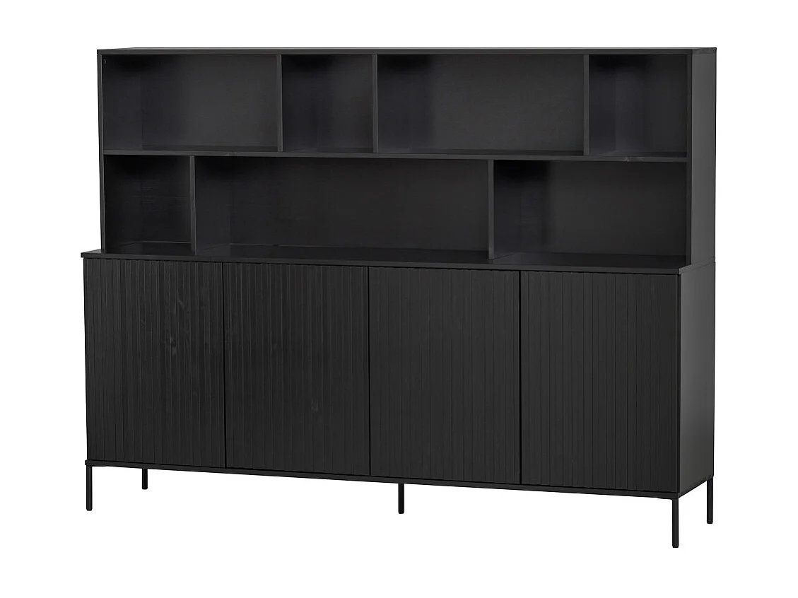 New Gravure - Buffet en bois 7 niches L200cm - Noir