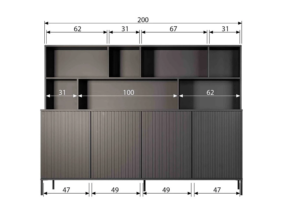 New Gravure - Buffet en bois 7 niches L200cm - Noir